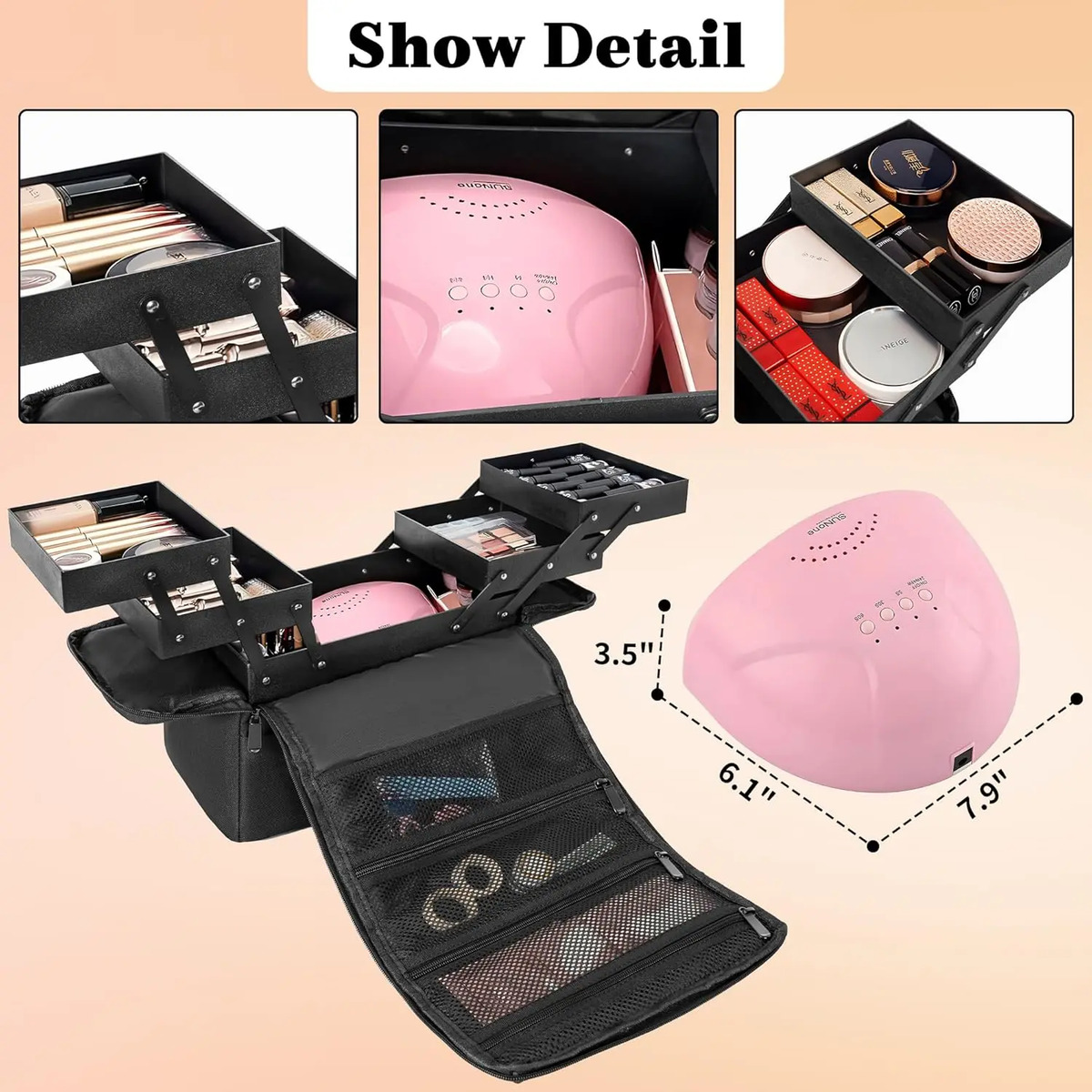 Maletín De Viaje Para Maquillaje Negro Con Correas Y Bolsill Negro - Image 4