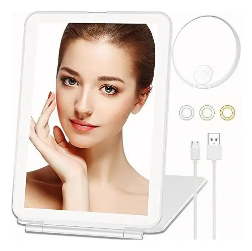 Espejo De Maquillaje Aumento 10x Luz Led Portátil Cosmetico