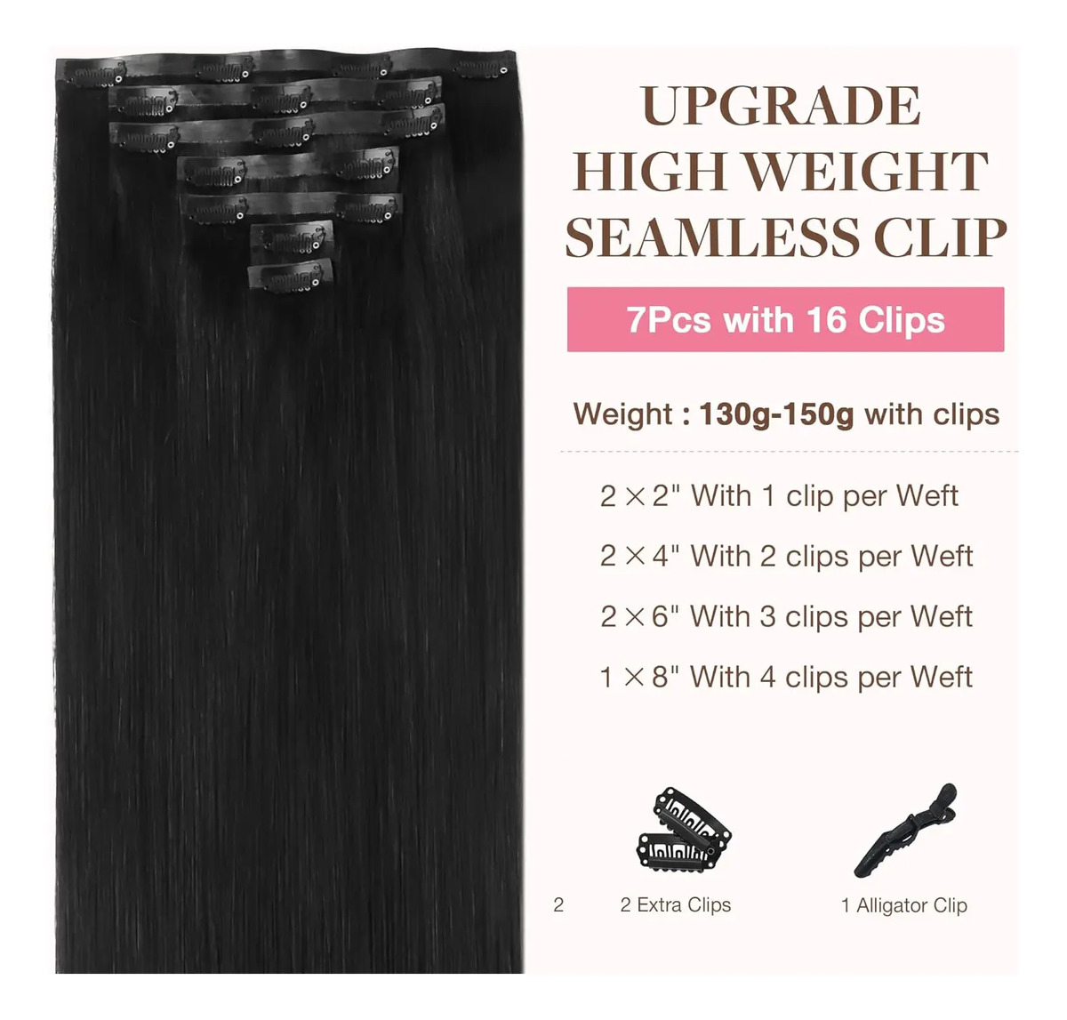 Cabello Humano Natural 50cm Negro Negro - Image 2