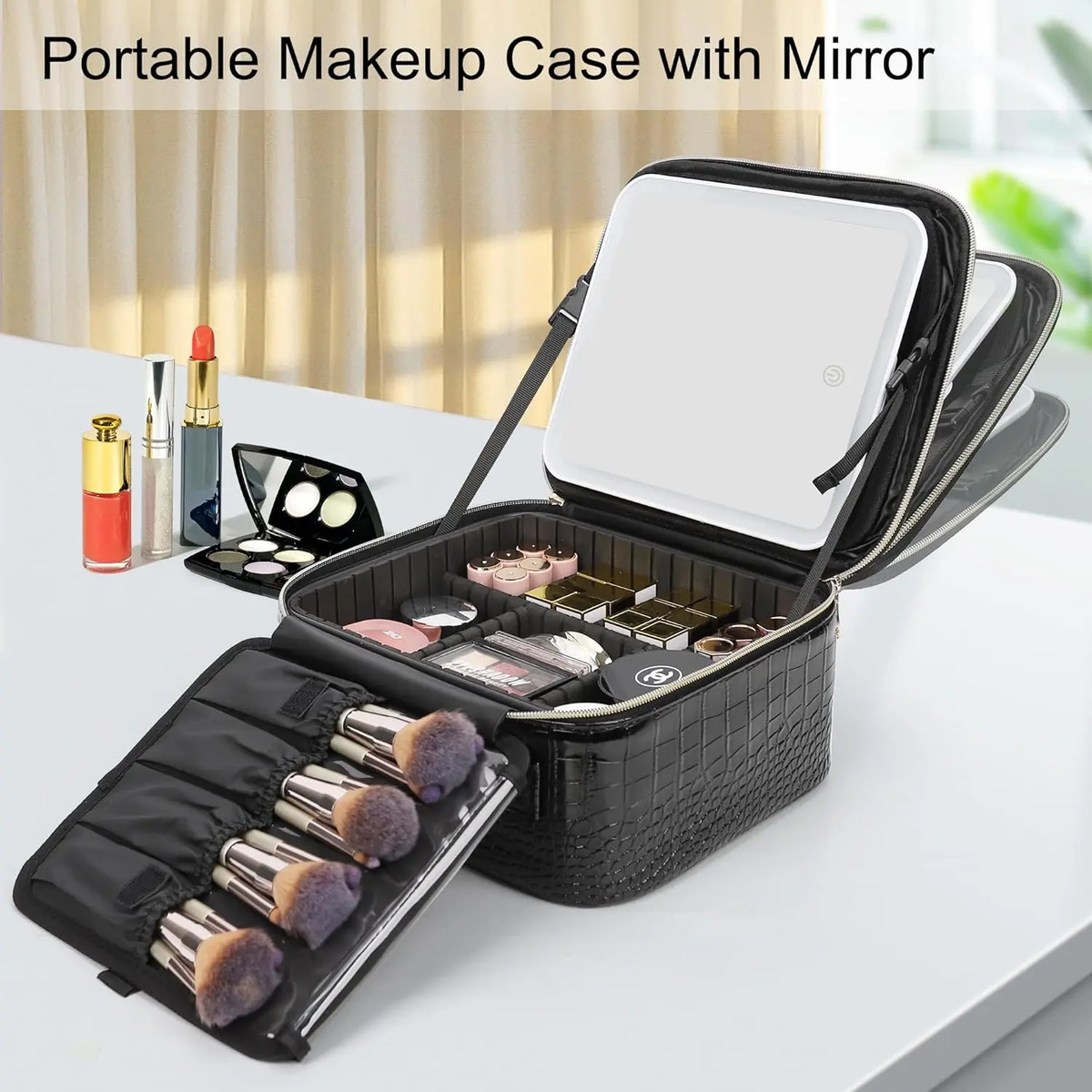 Maletín De Maquillaje Negro Con Espejo Led - Image 8