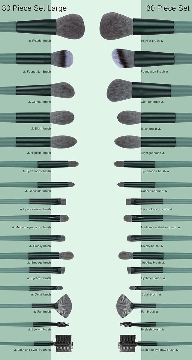 Pinceles De Maquillaje De 30 Piezas En Verde Incluye Pincel - Image 4