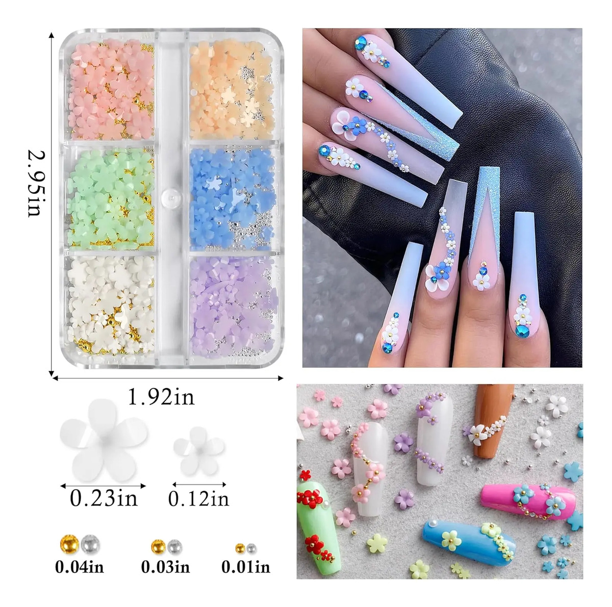 Adornos De Uñas De 4 Cajas Con Flores Y Lazos De Colores De - Image 2