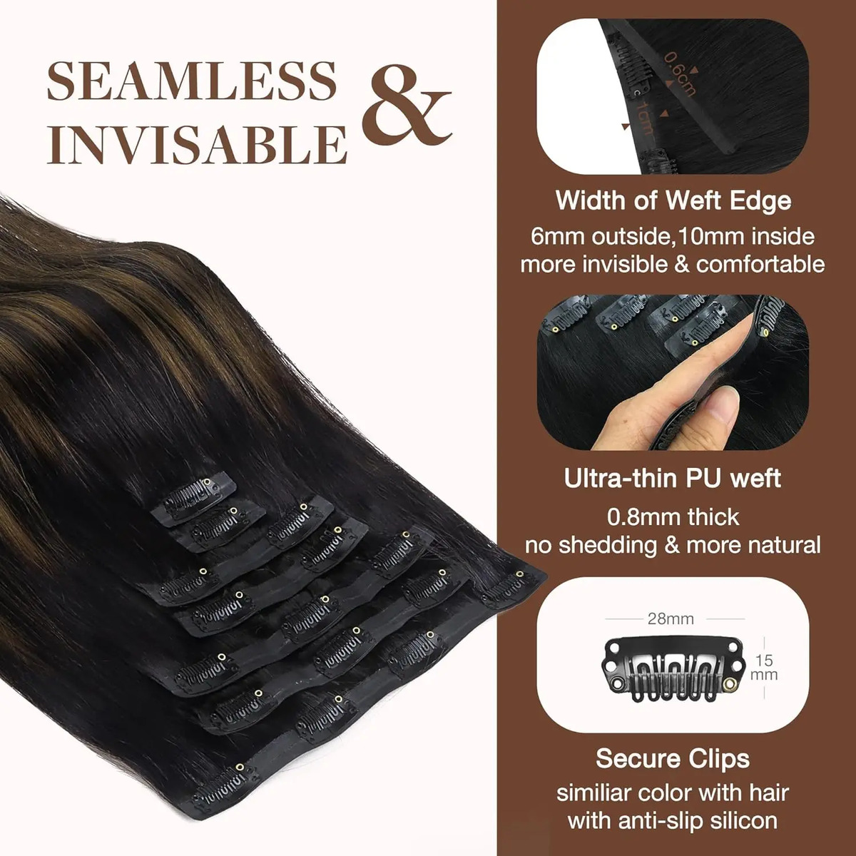 Cabello Humano 35cm 130g Balayage Negro Balayage Negro - Image 4