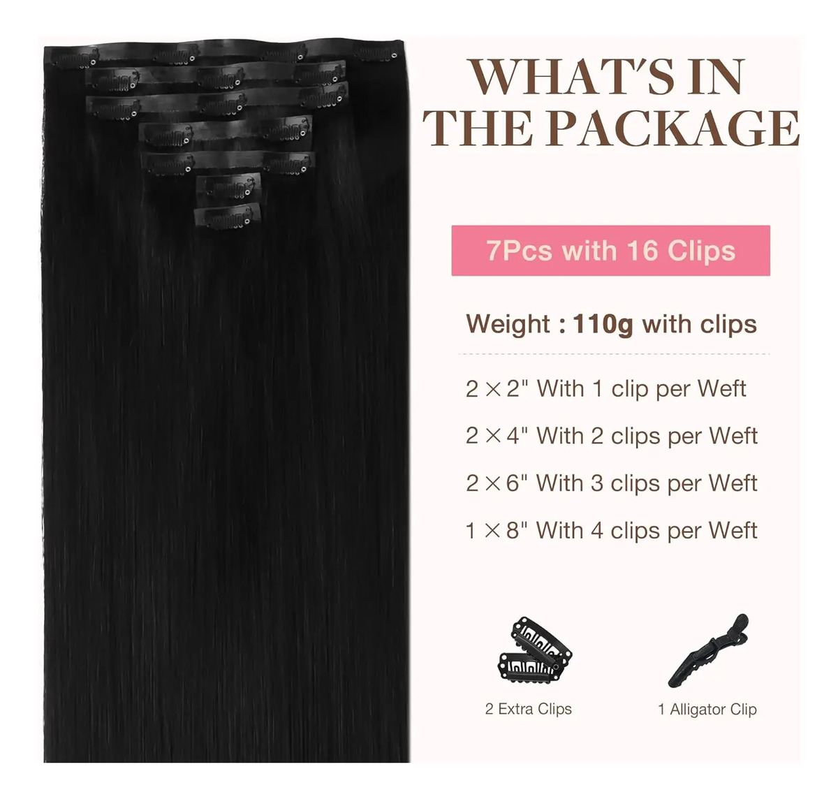 Cabello Humano Remy 40cm Negro S-1 Negro S-1 - Image 2