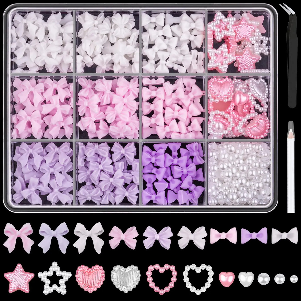 Charmitas De Uñas En 3d Y Perlas Planas, 600 Piezas, Tamaños