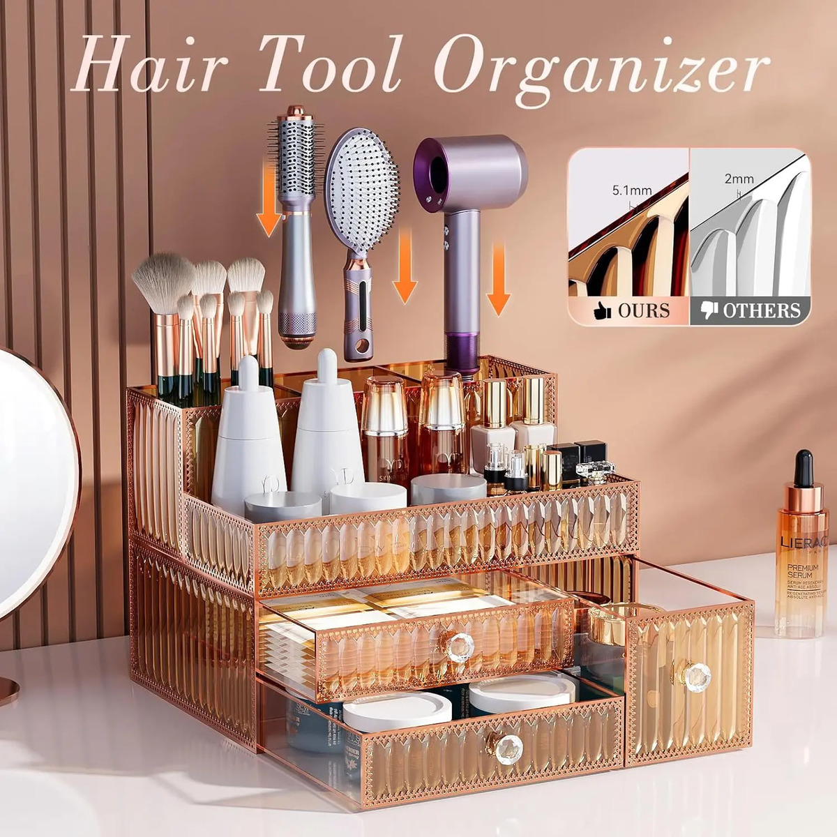 Organizador De Maquillaje En Vidrio Dorado Para Cosméticos - Image 2