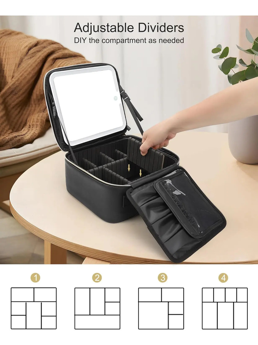 Bolso De Maquillaje Con Espejo Iluminado Y Organizador Negro - Image 4