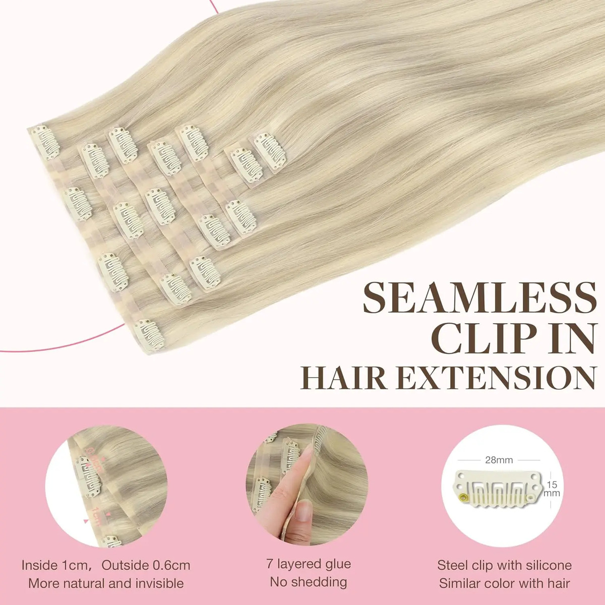 Extensiones De Cabello Remy 50 Cm Para Mujeres Rubio Ceniza - Image 3