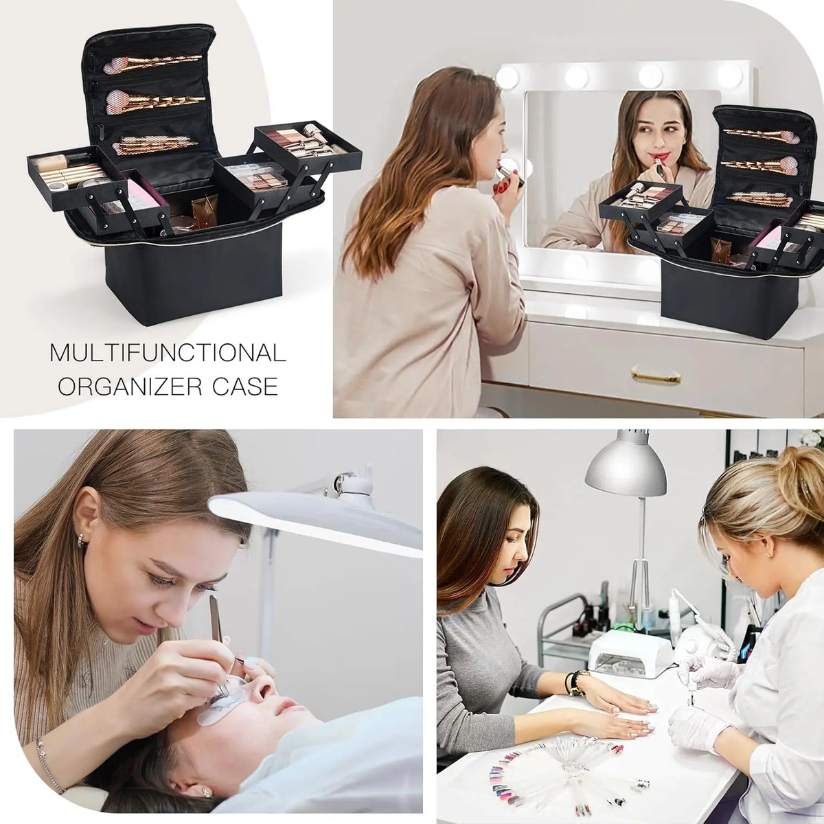 Estuche De Maquillaje Grande De Viaje Negro Con 4 Niveles Y - Image 4