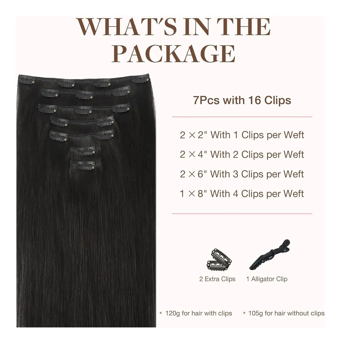 Cabello Humano Natural 50cm 120g Negro Negro - Image 2