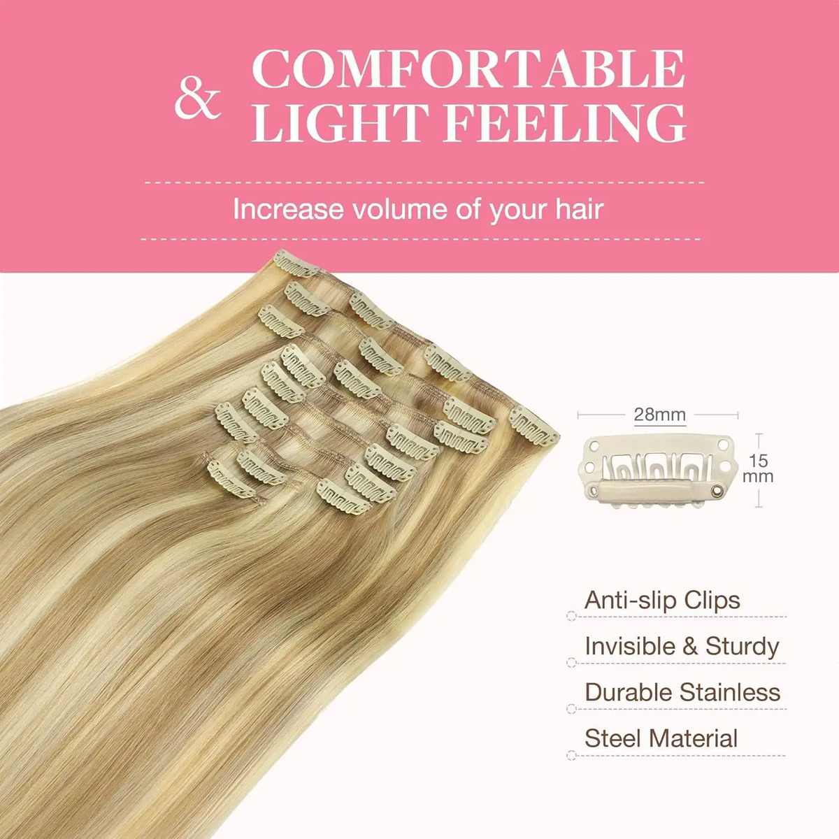 Cabello Clip Para Mujer Rubio Dirty Blonde Highlights - Image 6