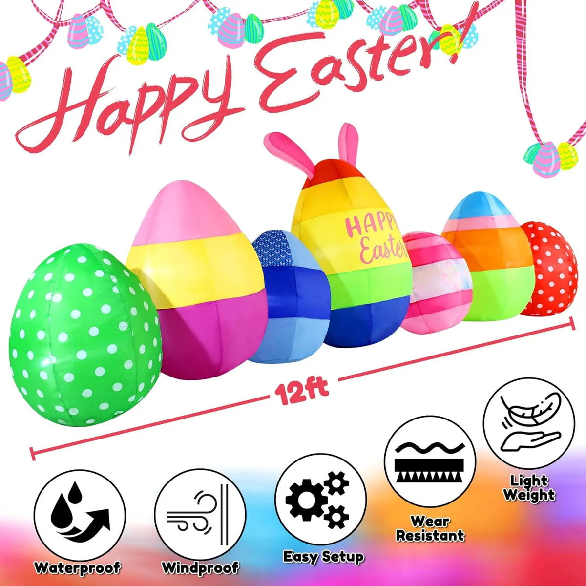 Decoración Inflable Pascua, 3.6 Metros Largo, Siete Colores - Image 3