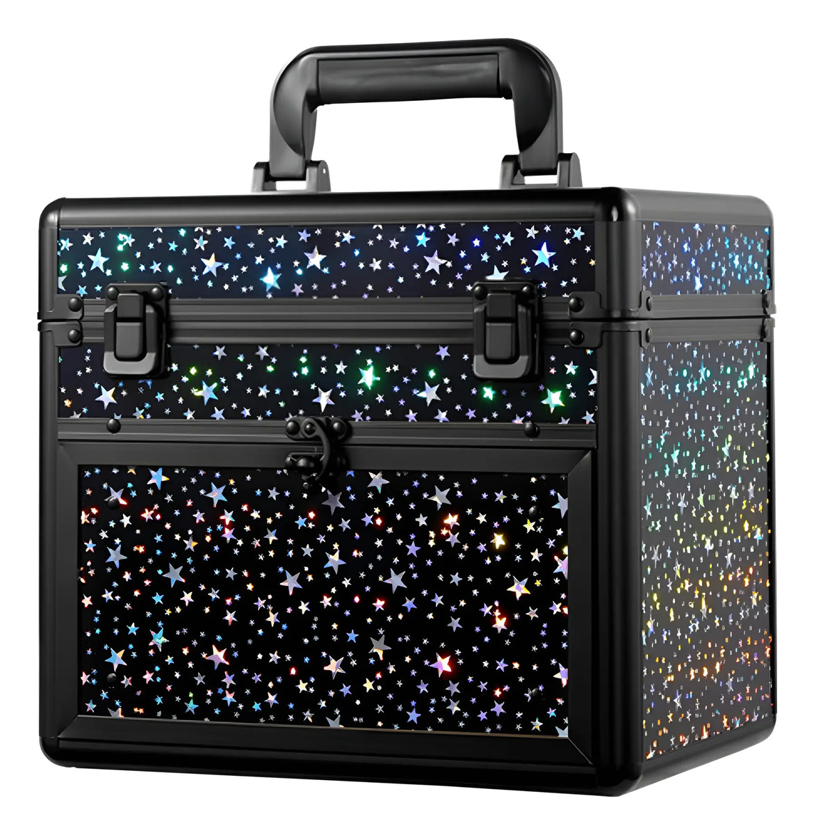 Estuche Portátil De Maquillaje Negro Con Estrella Brillante