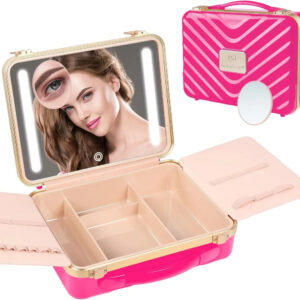 Maleta De Maquillaje Rosa Con Espejo Iluminado Y Lupa 5x Rosa