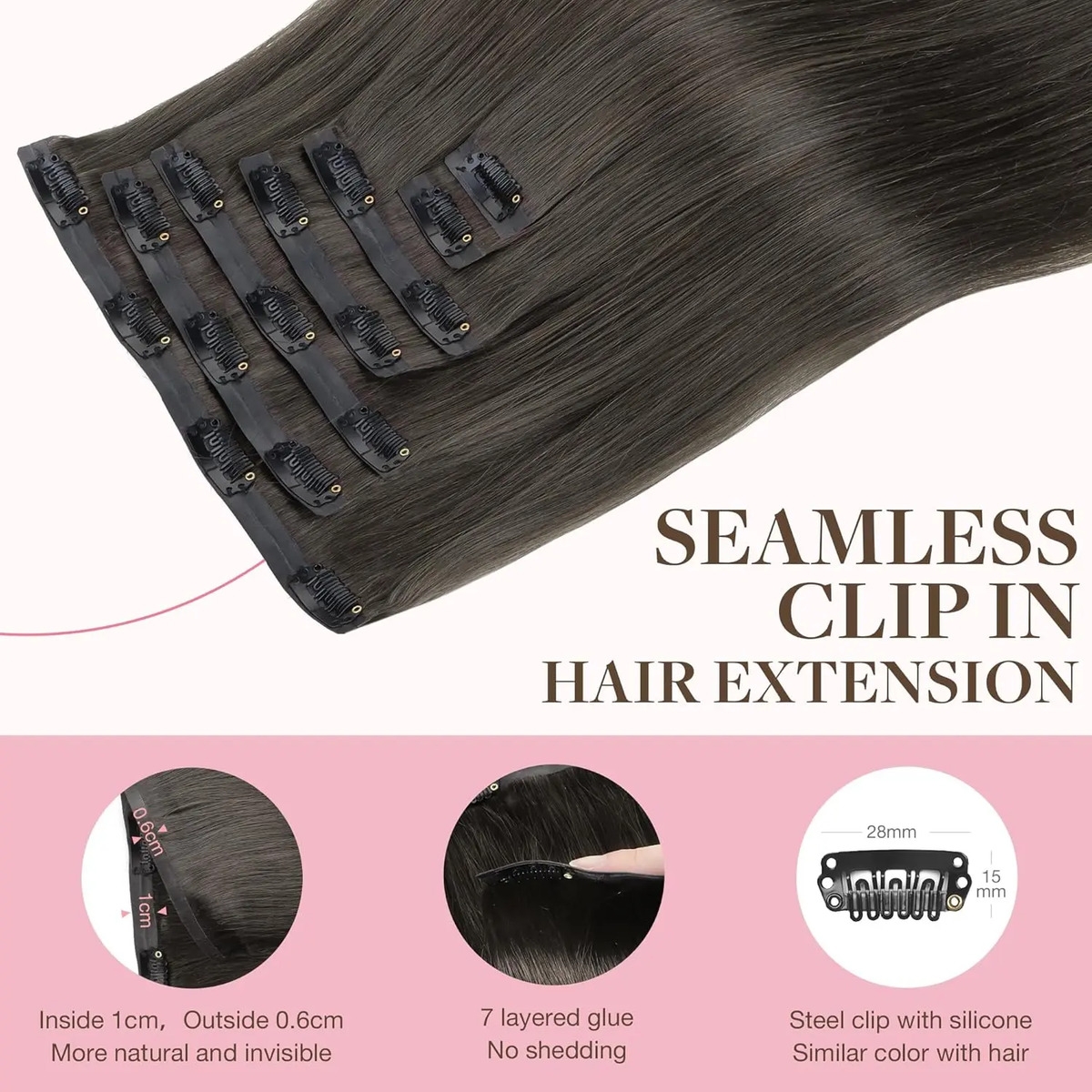 Cabello Clip Mujeres 50cm Color Marrón Marrón - Image 3