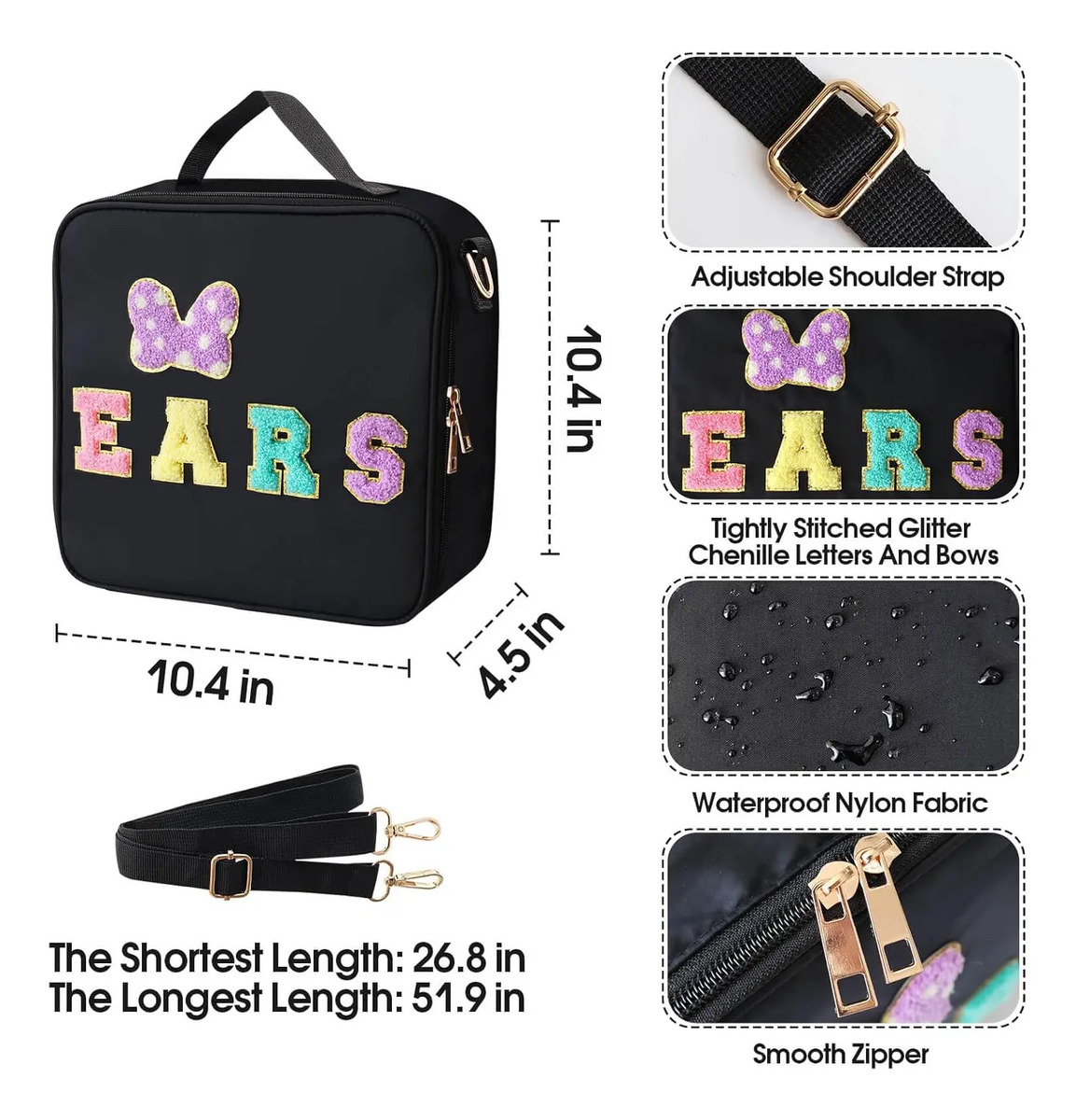 Bolso Para Cabello Y Maquillaje Con Cremallera, Negro, Grand - Image 4