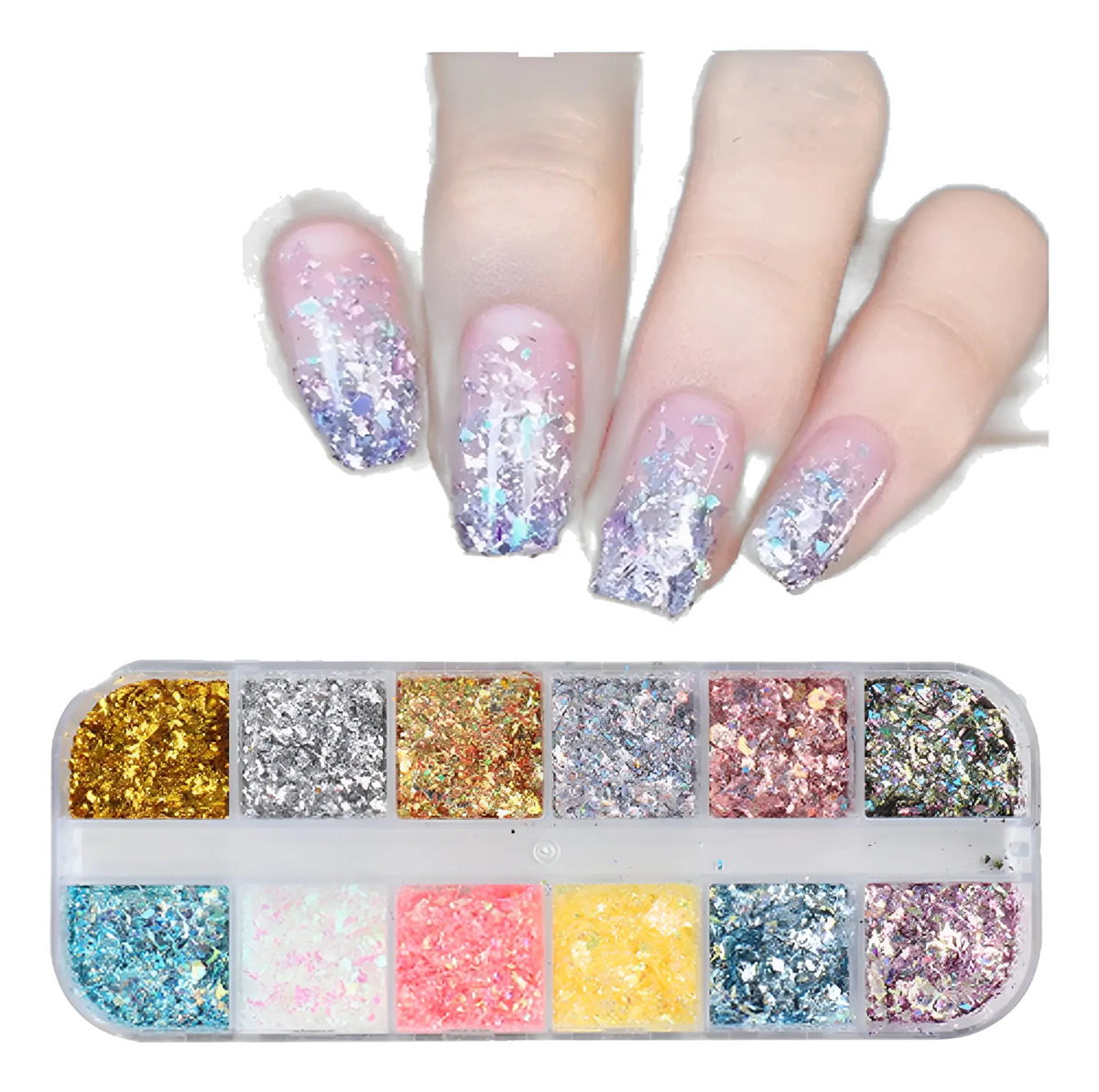 Decoraciones De Uñas Brillantes En 12 Colores Con Purpurina