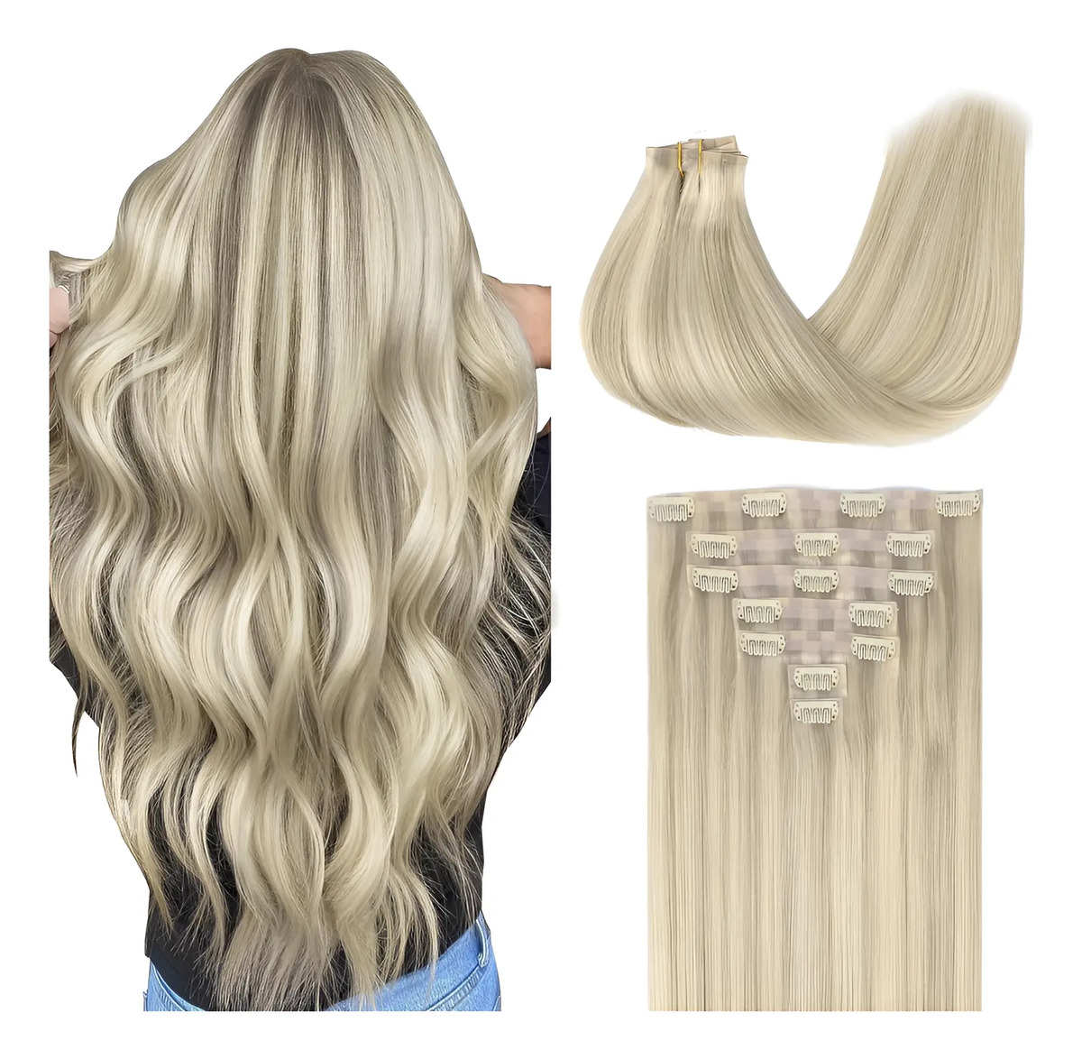 Extensiones De Cabello Remy 50 Cm Para Mujeres Rubio Ceniza