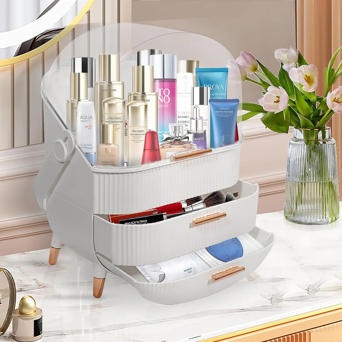 Caja De Almacenamiento Oval Portátil Para Cosméticos Fba-white - Image 4