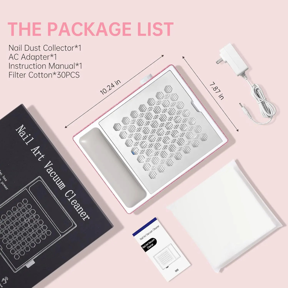 Aspirador De Uñas Recargable 650pa 56w Con 30 Filtros Rosa - Image 8