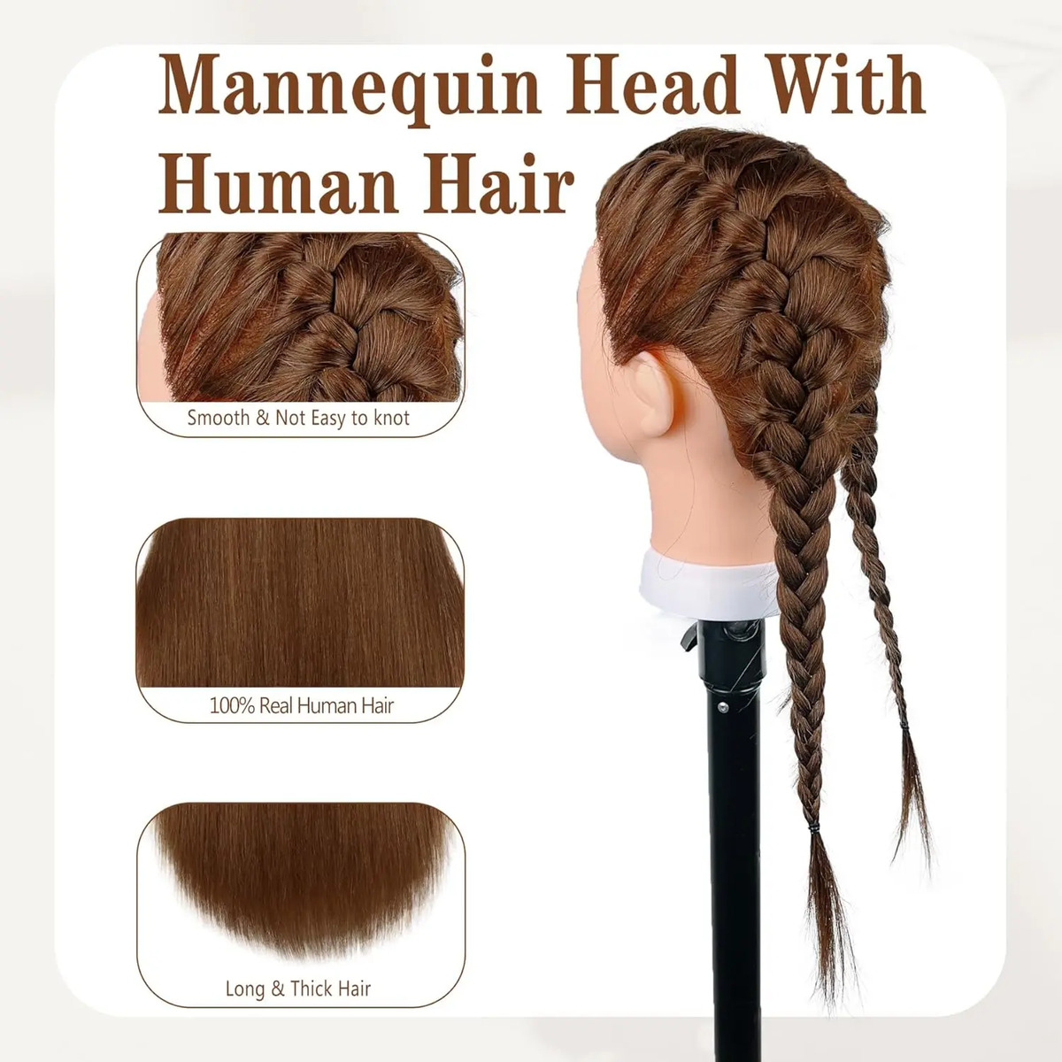 Cabecilla Para Peluqueros Con Pelo Real 51 Cm Marrón - Image 5