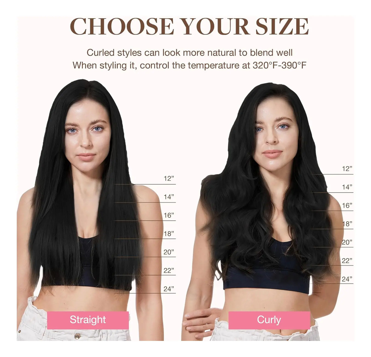 Cabello Humano Natural 35cm 120g Negro Negro - Image 8