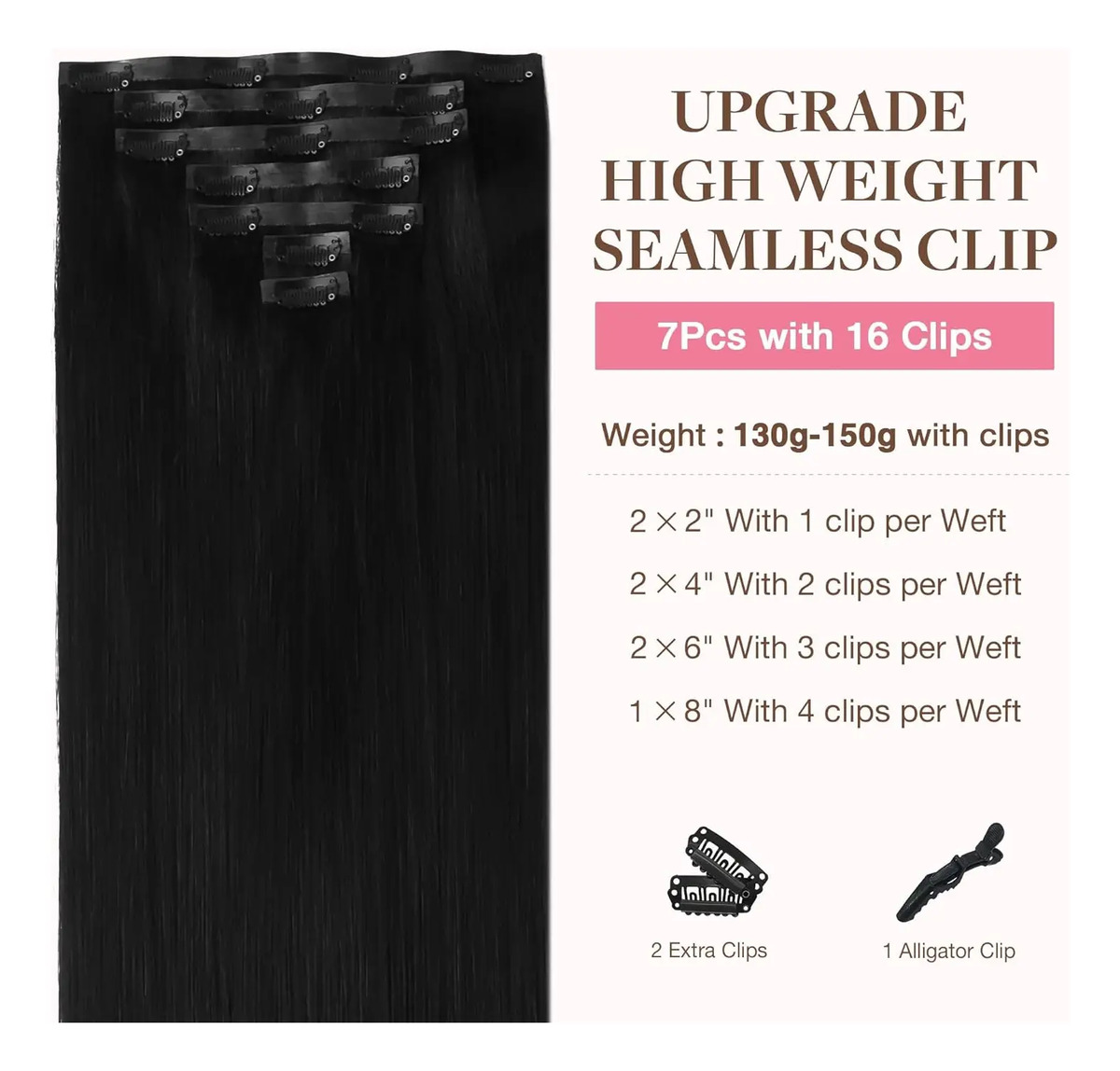 Extensiones Clip Cabello Negro 50cm - Image 2