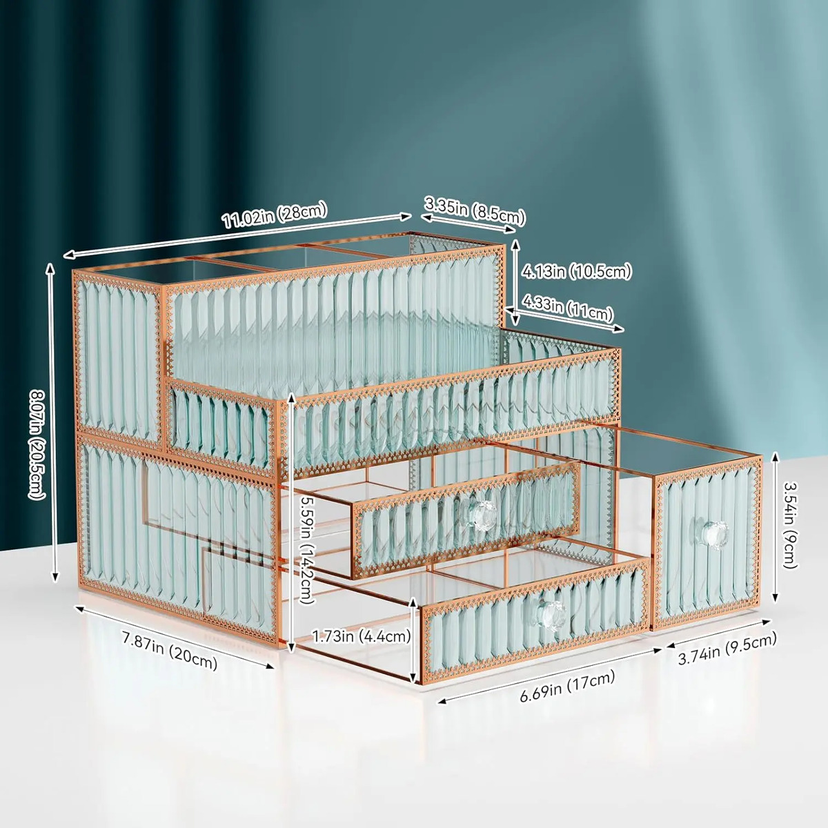 Organizador De Maquillaje De Vidrio Para Cosméticos Verde - Image 6