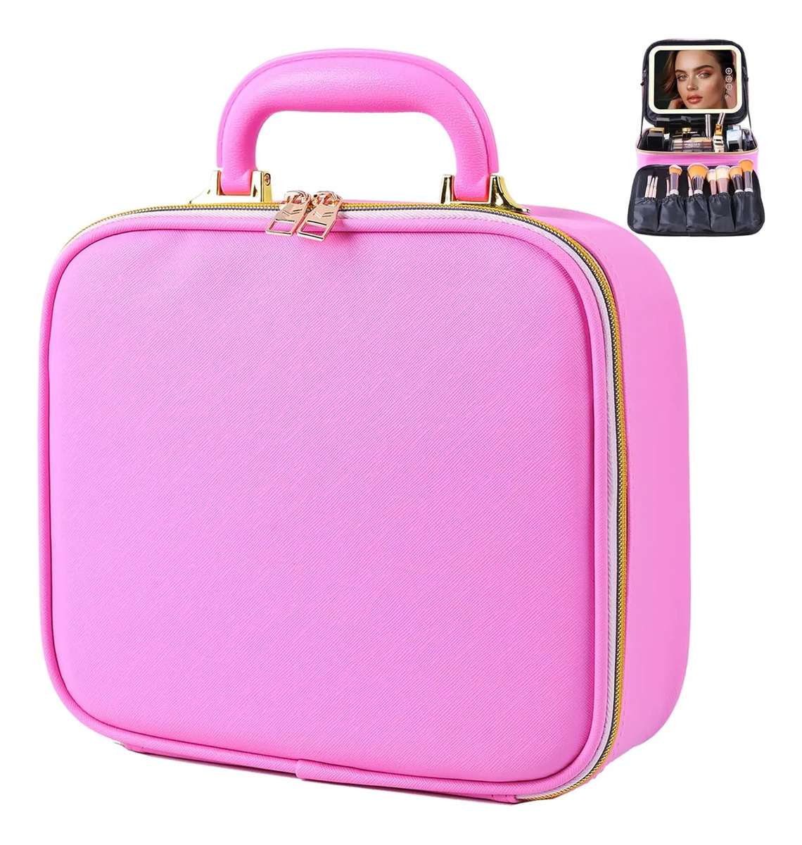 Bolso De Maquillaje Rosa Con Luz Led, Resistente Al Agua