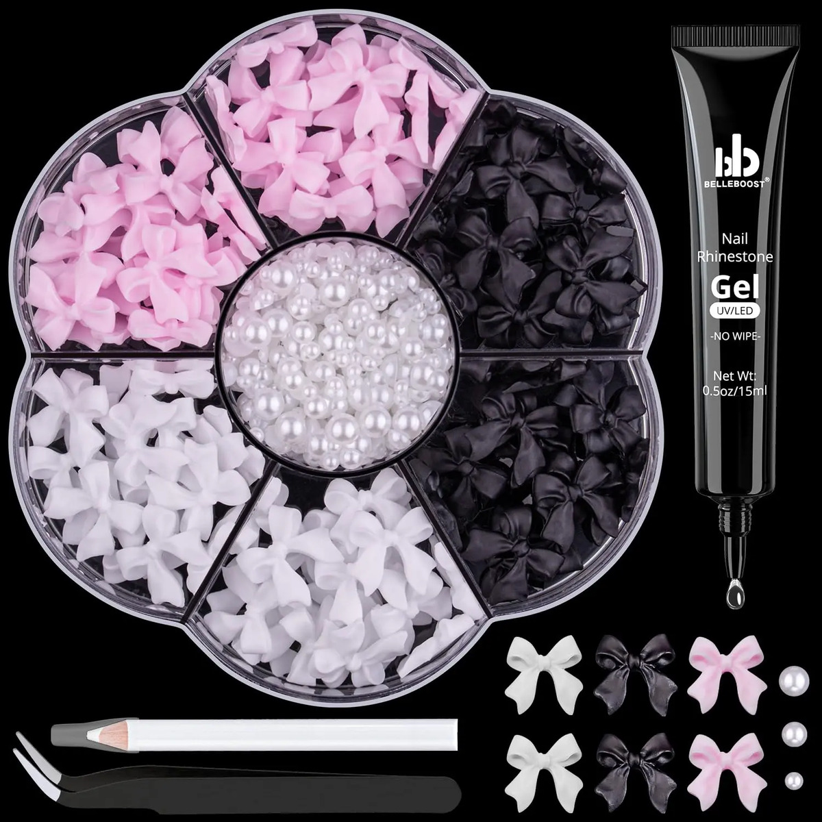 Set De 120 Piezas De Charms Y Perlas Para Uñas En Rosa Blanc