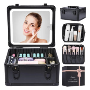 Caja De Maquillaje Con Espejo Led, Regalo Para Mujeres, Negr