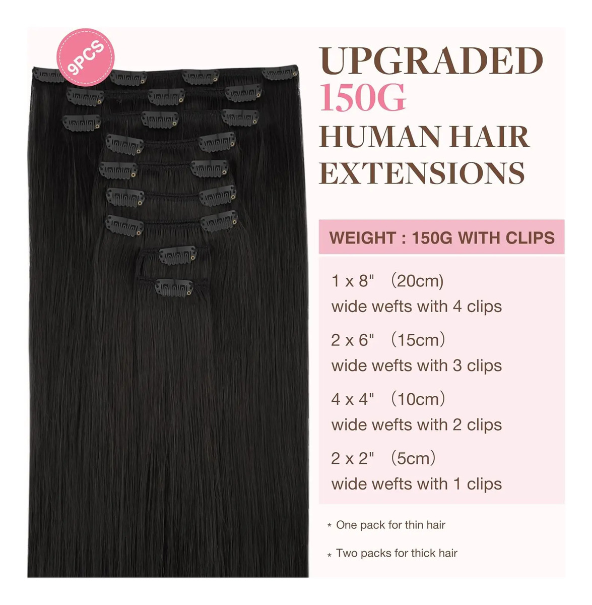 Cabello Humano Natural 35cm Negro Negro - Image 2
