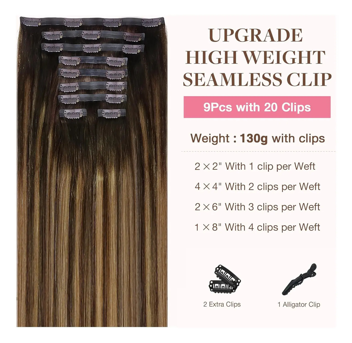 Cabello Humano Clip-in Castaño A Rubio 35cm 130gr Castaño A Rubio - Image 2