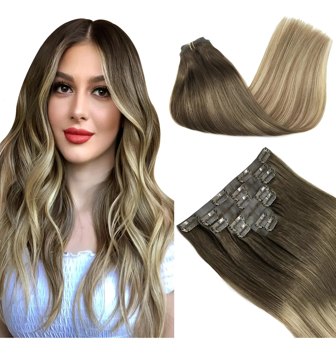 Extensiones Cabello Humano 45cm Marrón Rubio