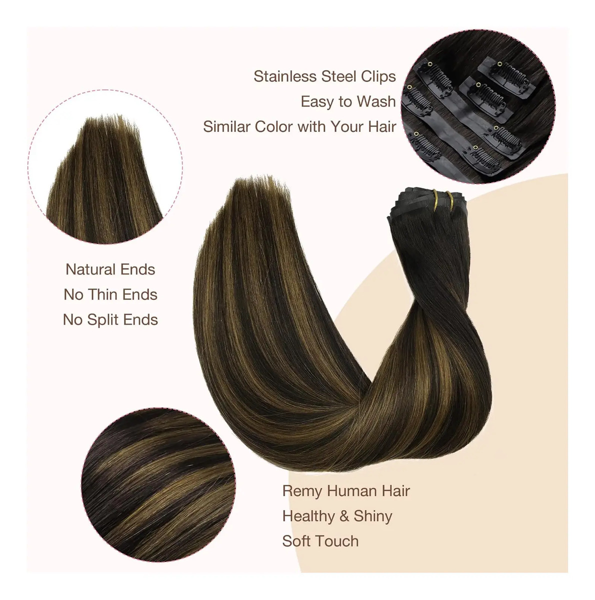 Cabello Humano Remy 35 Cm Marrón Balayage Marrón Balayage - Image 6