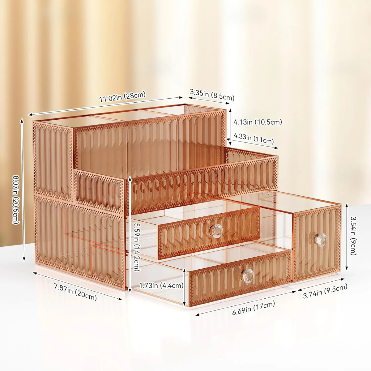 Organizador De Maquillaje En Vidrio Dorado Para Cosméticos - Image 6