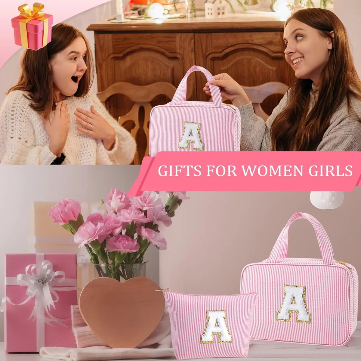 Bolsa De Aseo Personalizada Rosa Con Inicial Letra A - Image 6