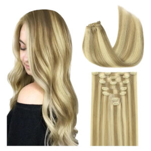 Cabello Mujer Clip-in Pelo Humano 30cm Rubio Claro