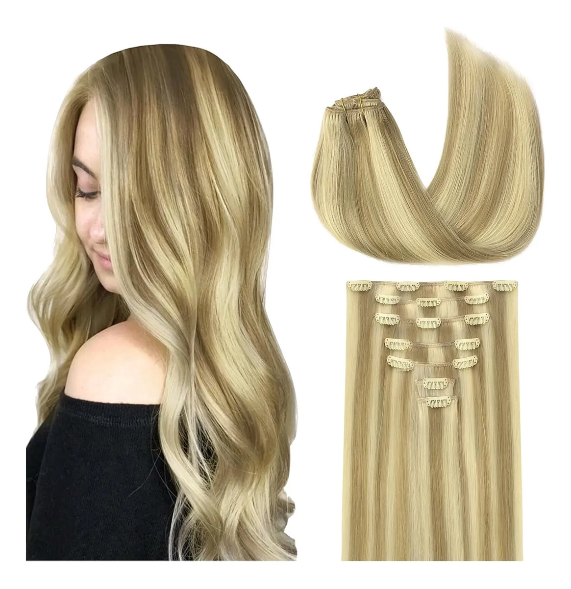 Cabello Mujer Clip-in Pelo Humano 30cm Rubio Claro