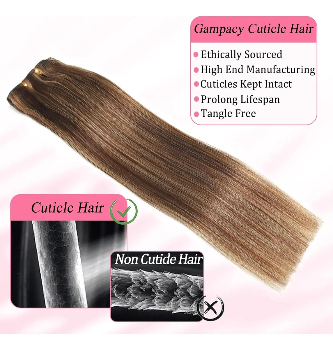 Cabello Humano Clip Mujer Marrón Marrón - Image 2