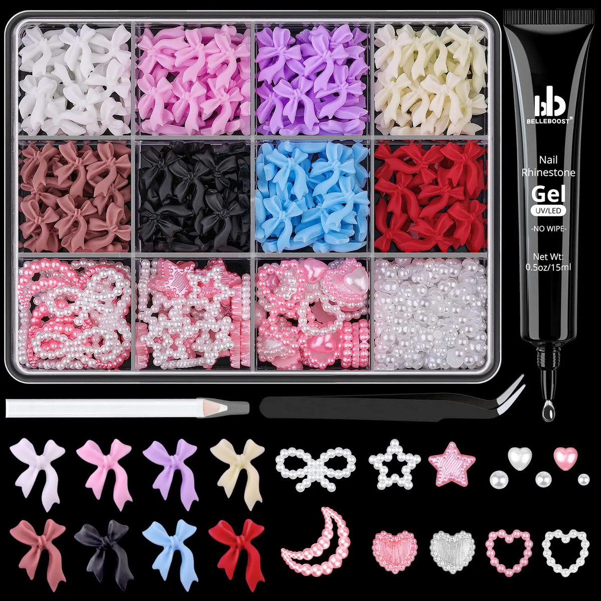Set De 600 Piezas De Charms Y Perlas Para Arte De Uñas, Tama