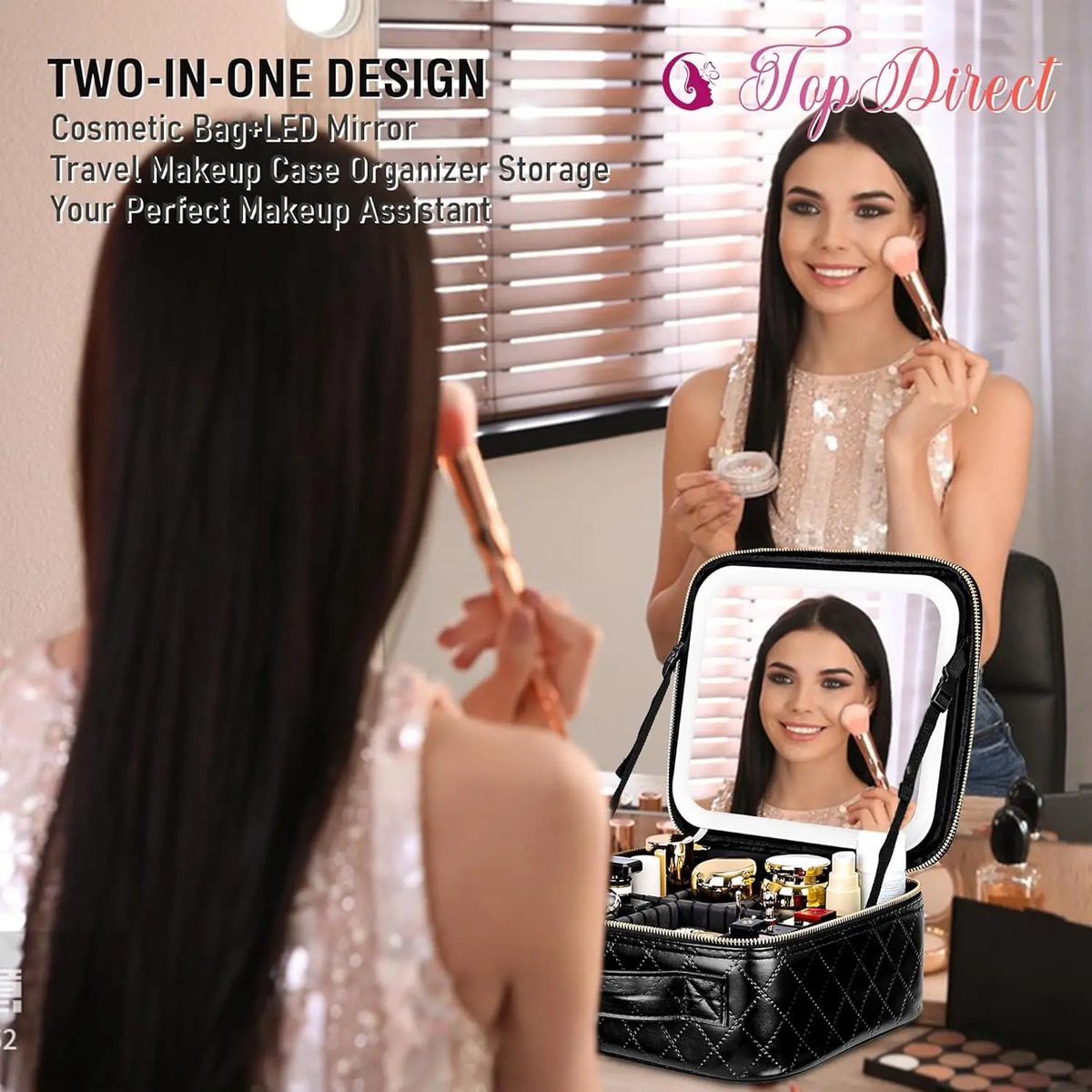 Bolso De Maquillaje Portátil Con Espejo Iluminado, Negro - Image 7