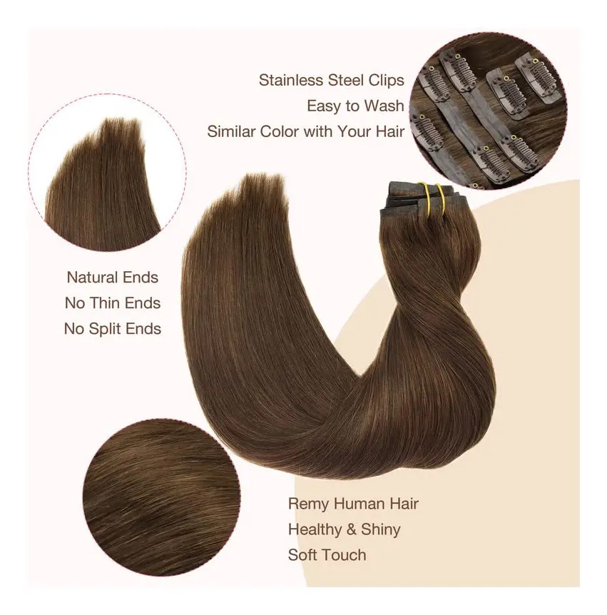 Cabello Humano Remy 35 Cm Marrón Chocolate Marrón Chocolate - Image 6