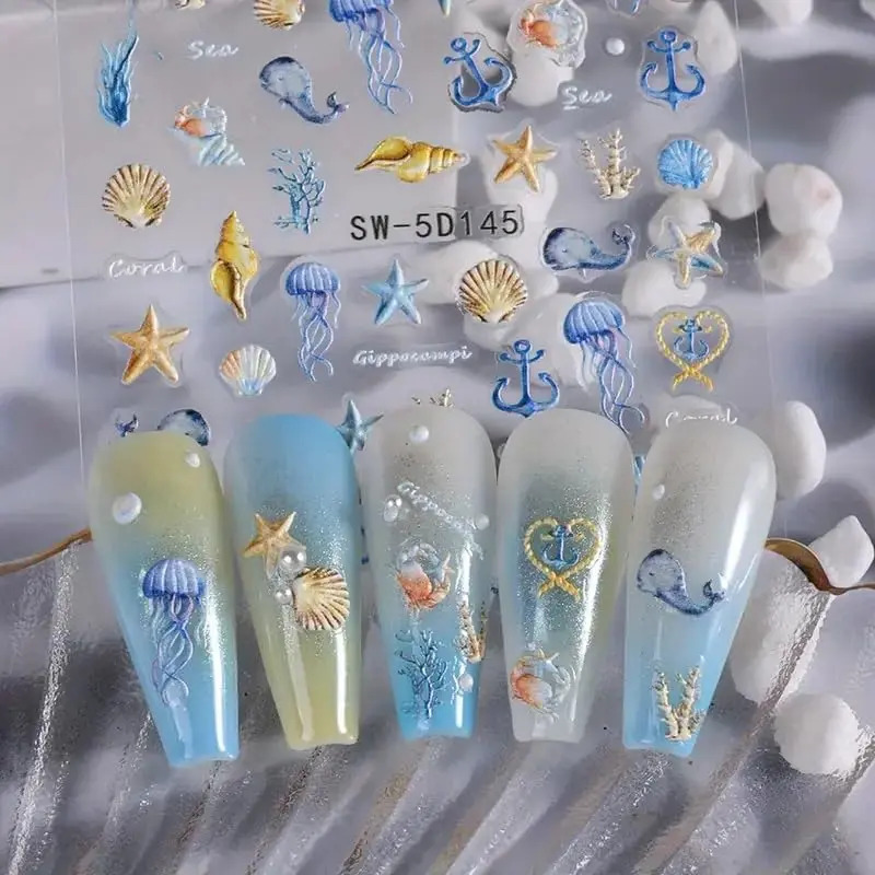 Pegatinas De Nail Art De Vida Marina Con Diseños De Conchas - Image 6