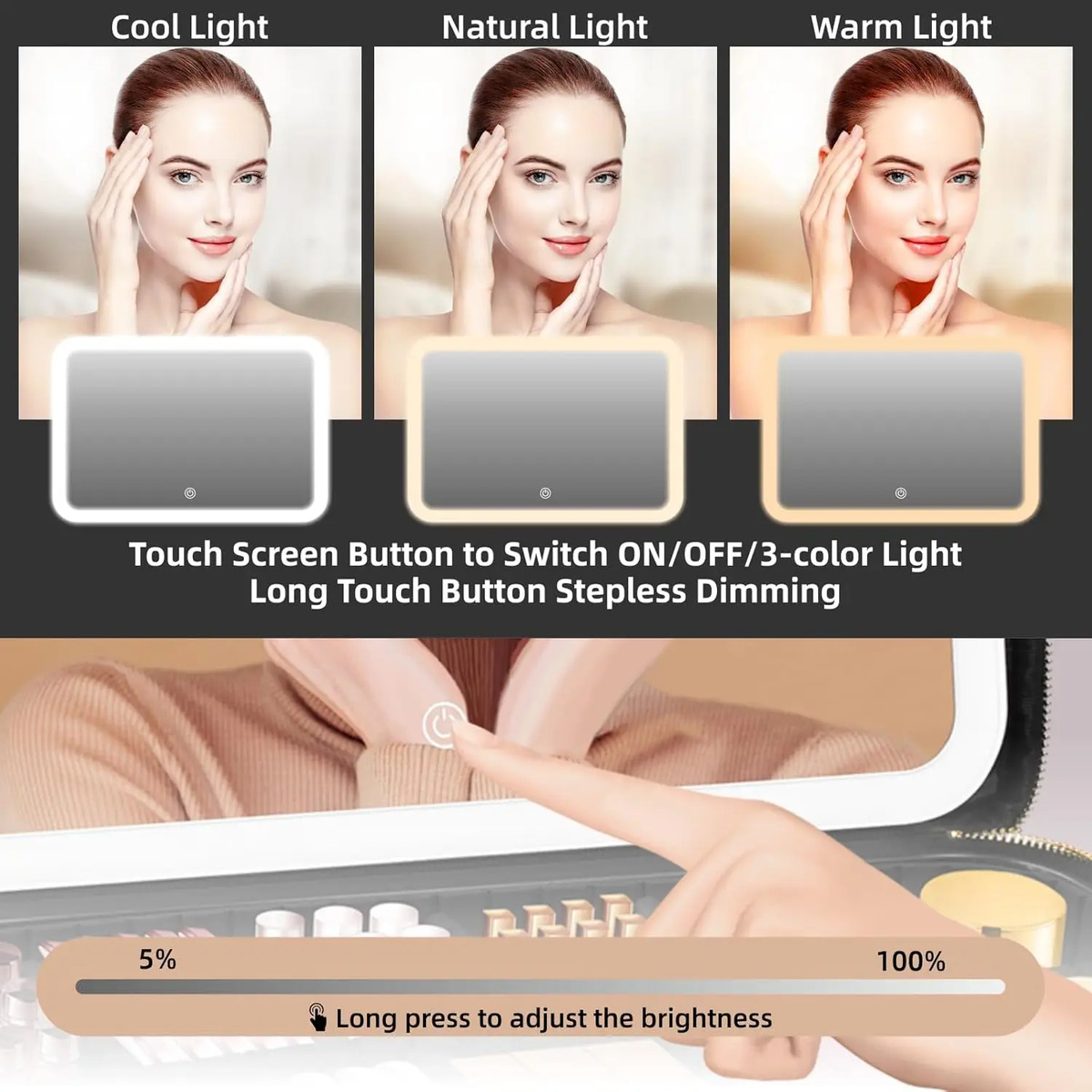 Bolso De Maquillaje Con Espejo Led, 38x28 Cm, Profesional - Image 2