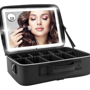 Bolso De Maquillaje Viaje Lujo Con Espejo Iluminado, Negro,