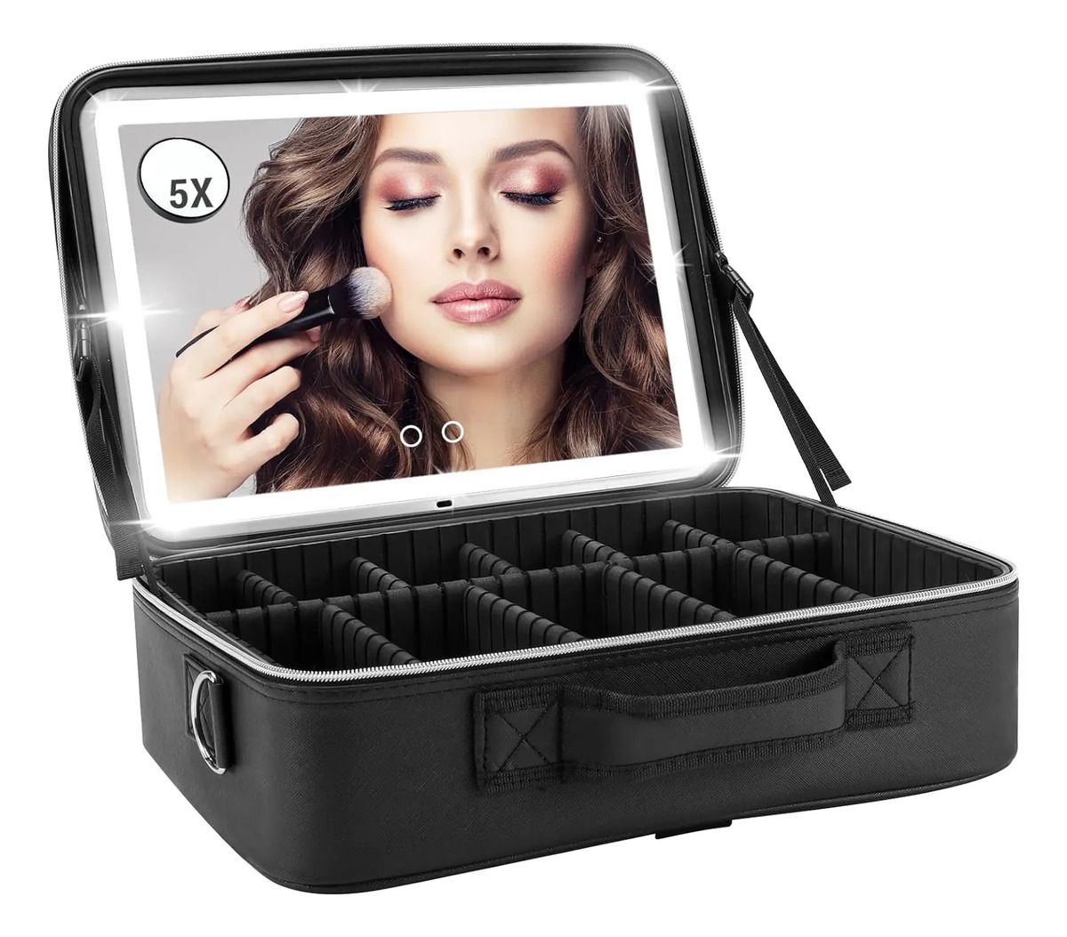 Bolso De Maquillaje Viaje Lujo Con Espejo Iluminado, Negro,