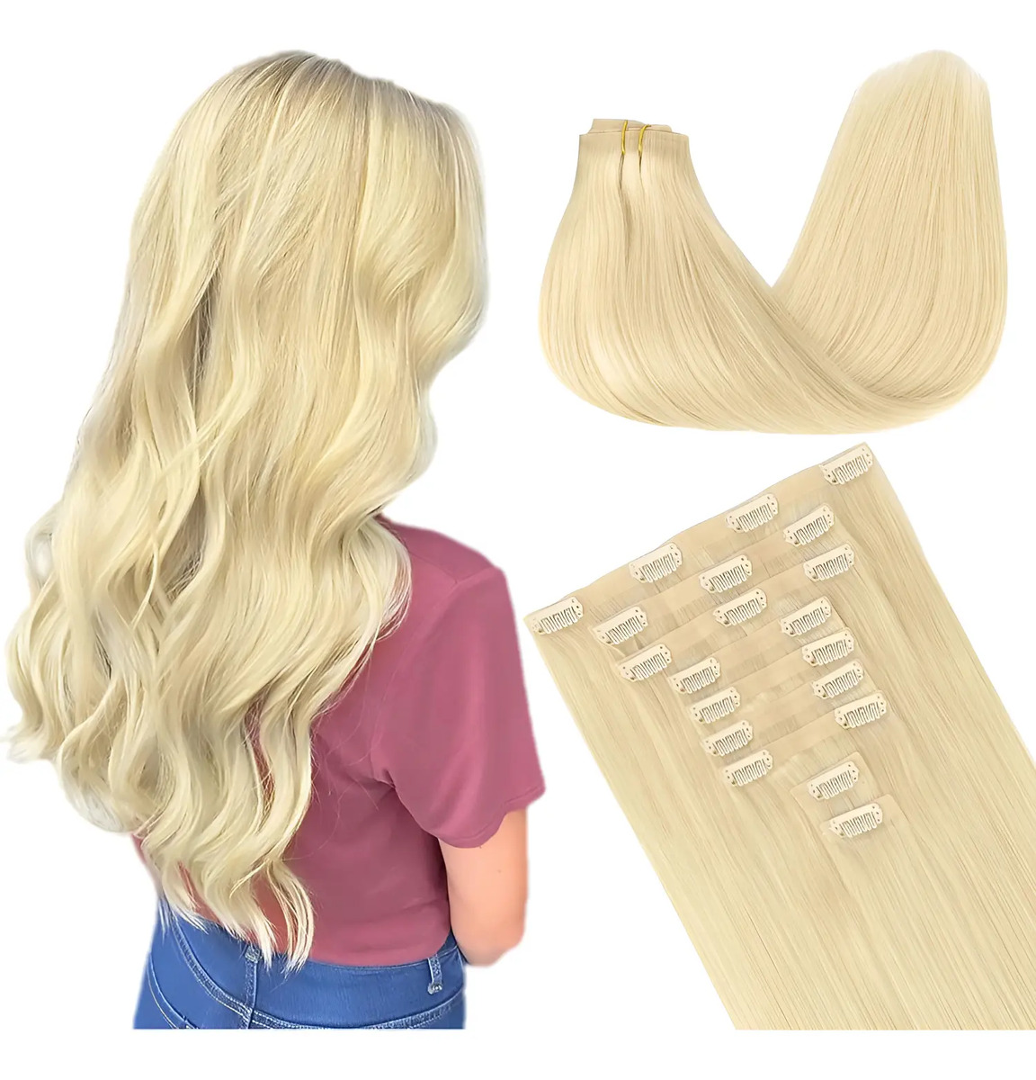 Extensiones Cabello Humano 35cm Rubio Platino