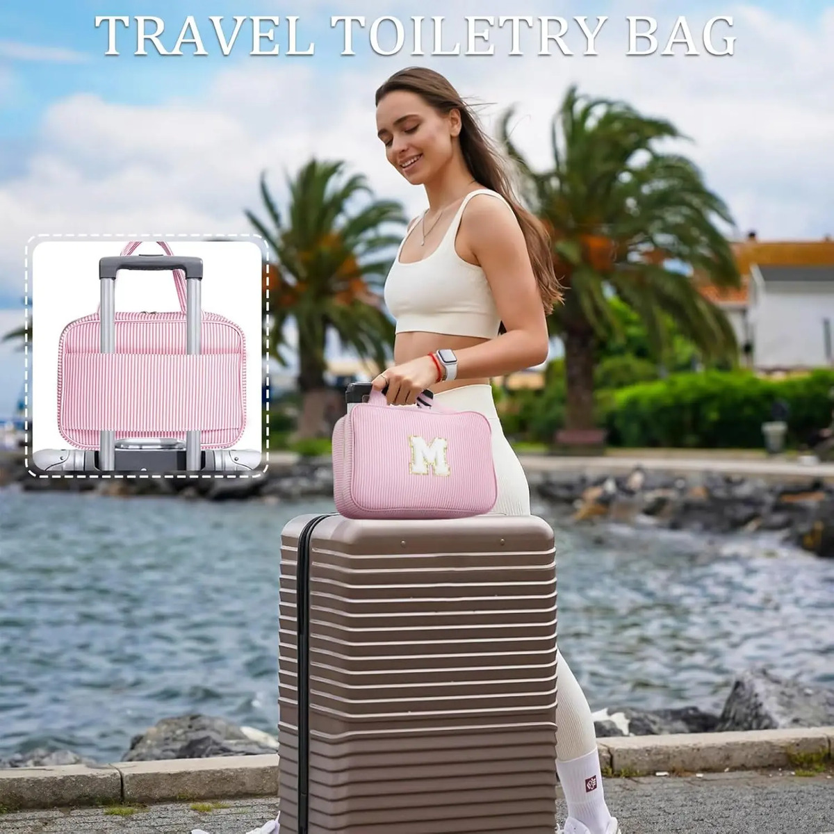 Bolsa De Aseo Personalizada Rosa Con Inicial Letra A - Image 3