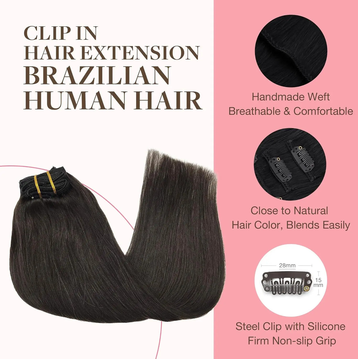 Cabello Humano Natural 40cm Marrón Marrón - Image 3